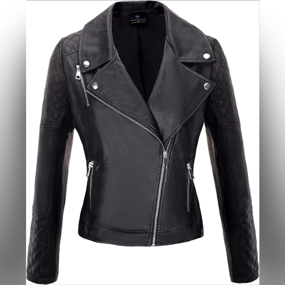 NWOT Faux Leather Jacket w/Silver Hardware & Zippered Pockets - Picture 5 of 10